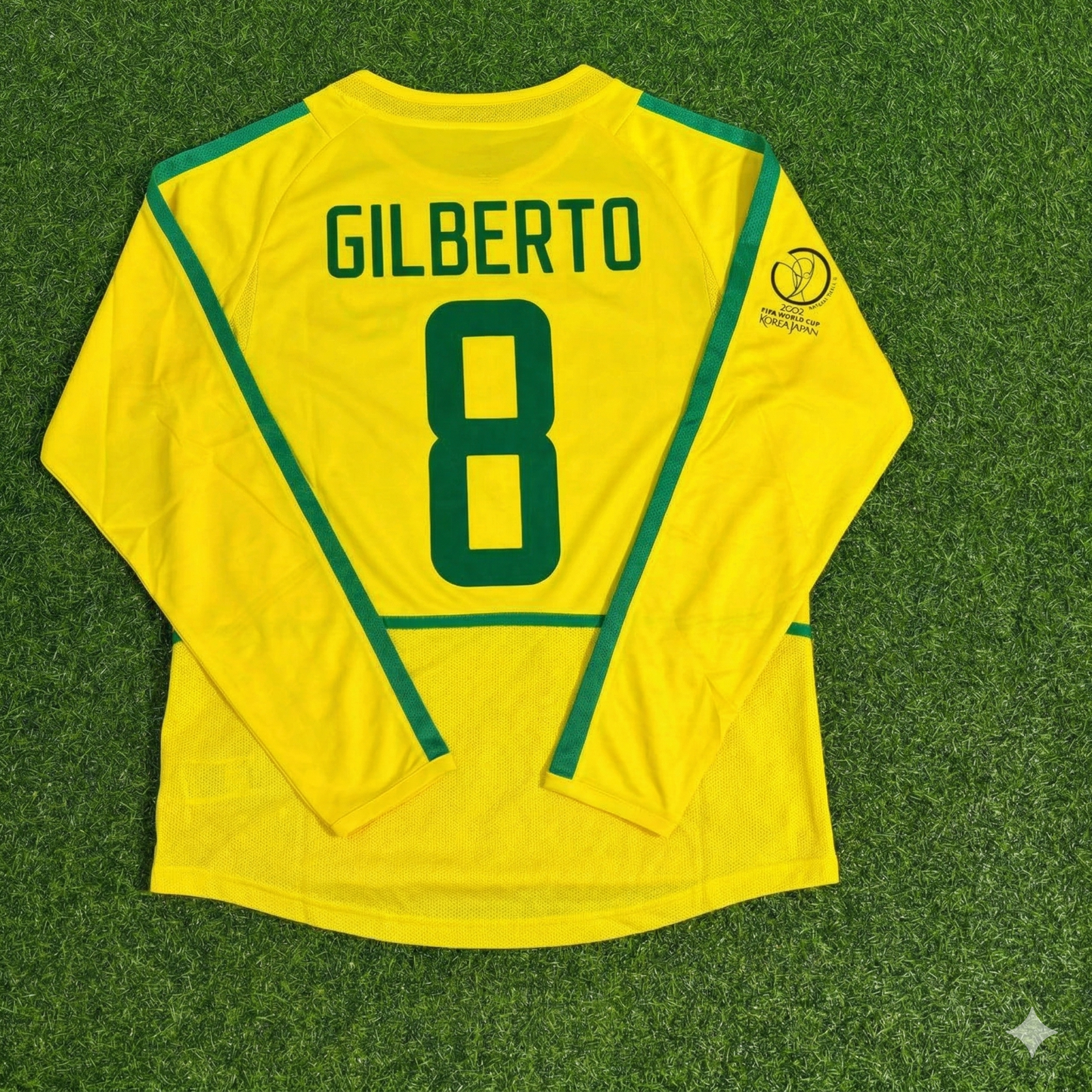 Gilberto Silva Brazil 2002 World Cup Final Yellow Long Sleeve Retro Football Jersey