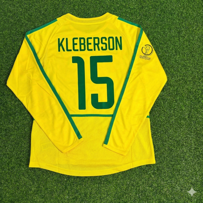 Kleberson Brazil 2002 World Cup Final Yellow Long Sleeve Retro Football Jersey