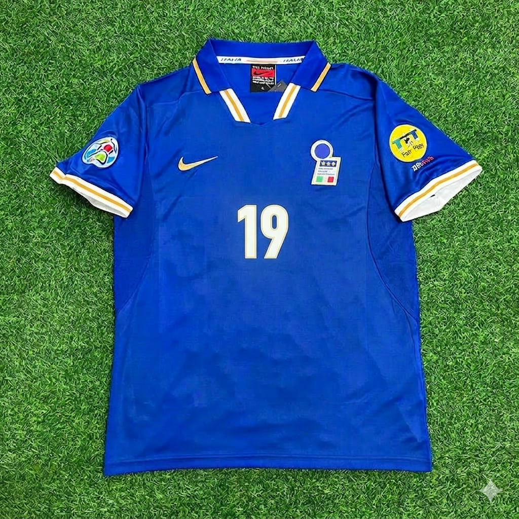 Enrico Chiesa #19 Italy EURO 1996 Blue Retro Soccer Kit Jersey Trikot Maglia Shirt