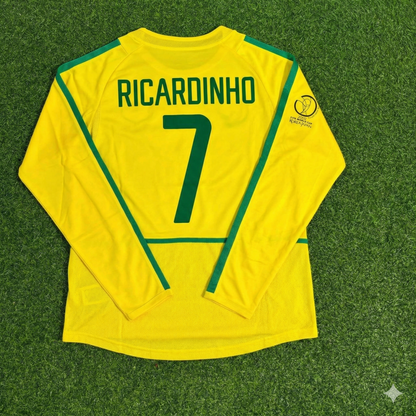 Ricardinho Brazil 2002 World Cup Final Yellow Long Sleeve Retro Football Jersey