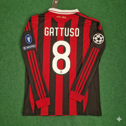 Gennaro Gattuso Milan 2009 2011 Retro Long Sleeve Jersey Maillot Trikot Maglia