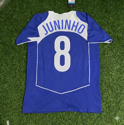 Juninho Pernambucano Brazil 2004 Blue Retro Football Jersey Kit