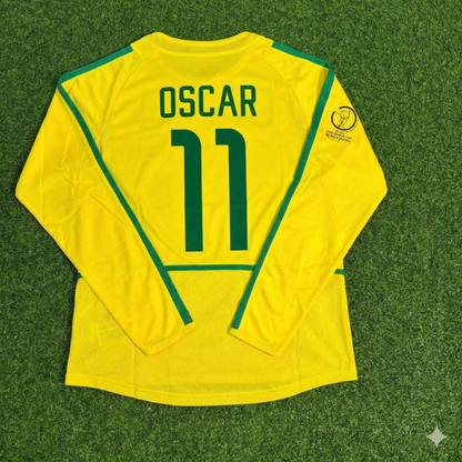 Oscar Brasil gelbes langärmeliges Retro-Fußballtrikot