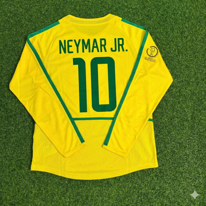 Neymar Jr Brazil Yellow Long Sleeve Retro Football Jersey