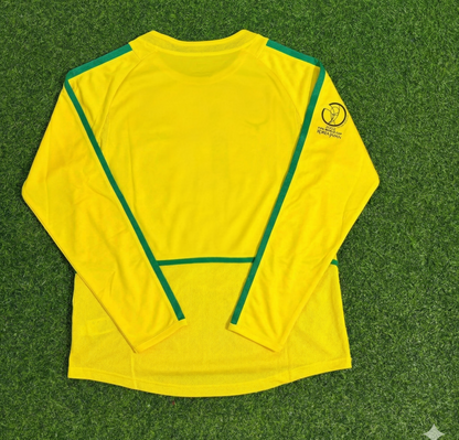 Brazil 2002 World Cup Final Yellow Long Sleeve Retro Football Jersey