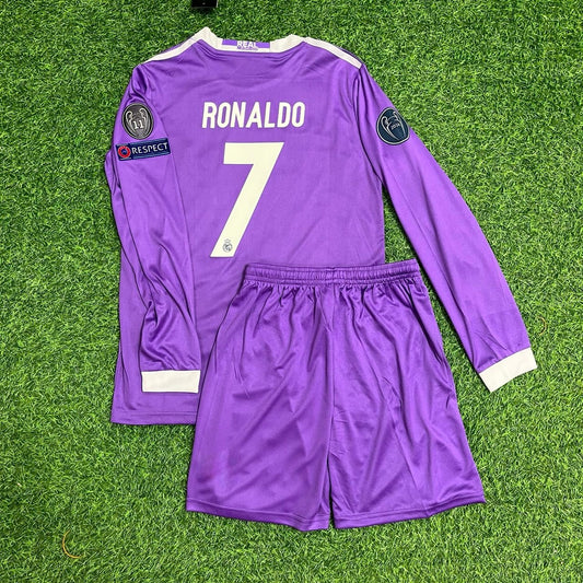 Cristiano Ronaldo Real Madrid 17 Final Long Sleeve Kids Kit Jersey Soccer Shirt KinderTrikot