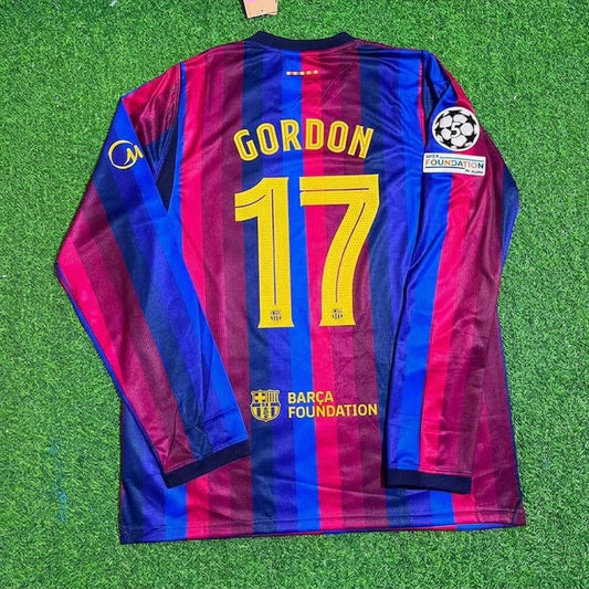 Anthony Gordon #17 Barcelona 2027 New Season Champions League Patch Home Long Sleeve Jersey Trikot Maillot Soccer Shirt