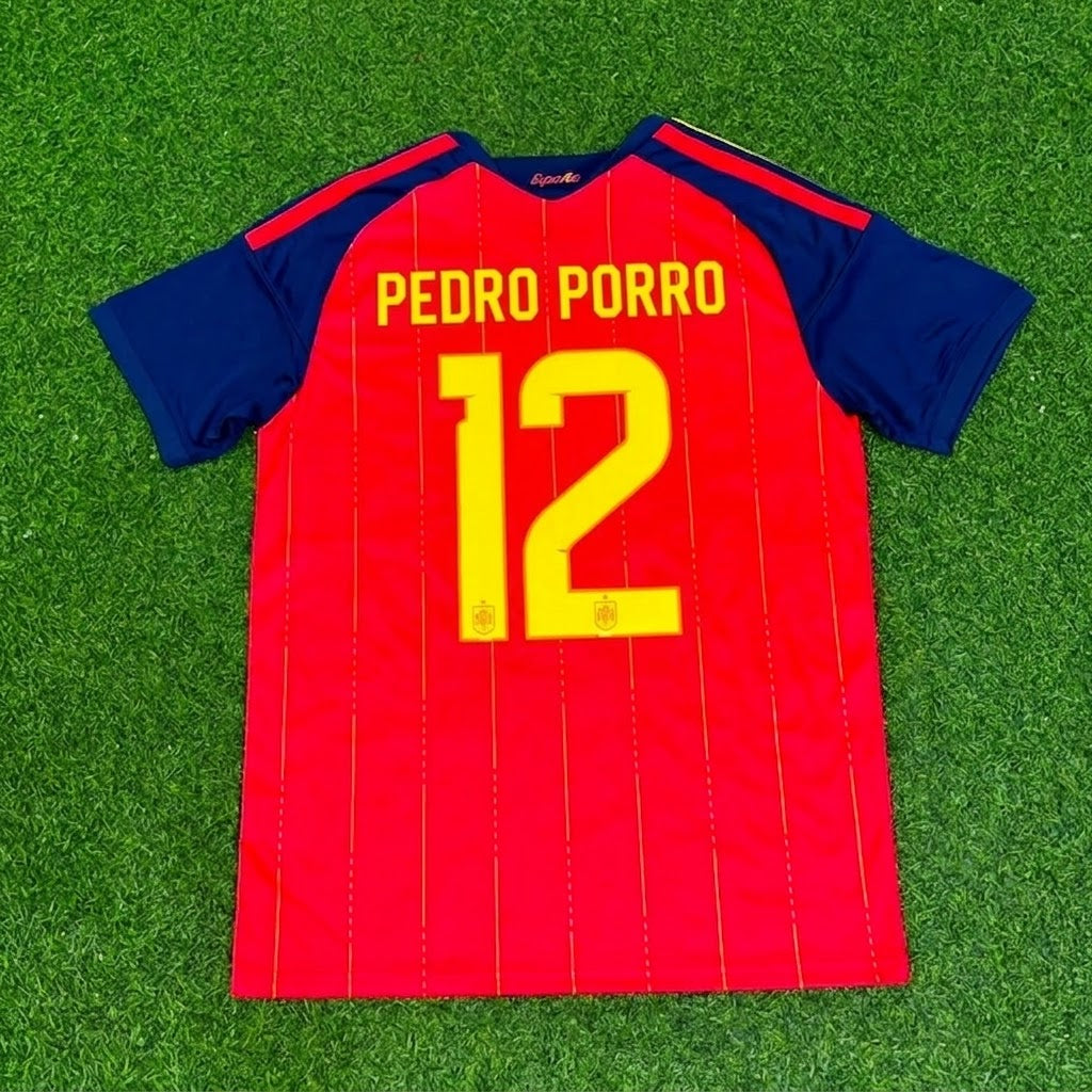Pedro Porro #12 Spain Two Star 2026 World Cup Champions Home Jersey Trikot Maillot