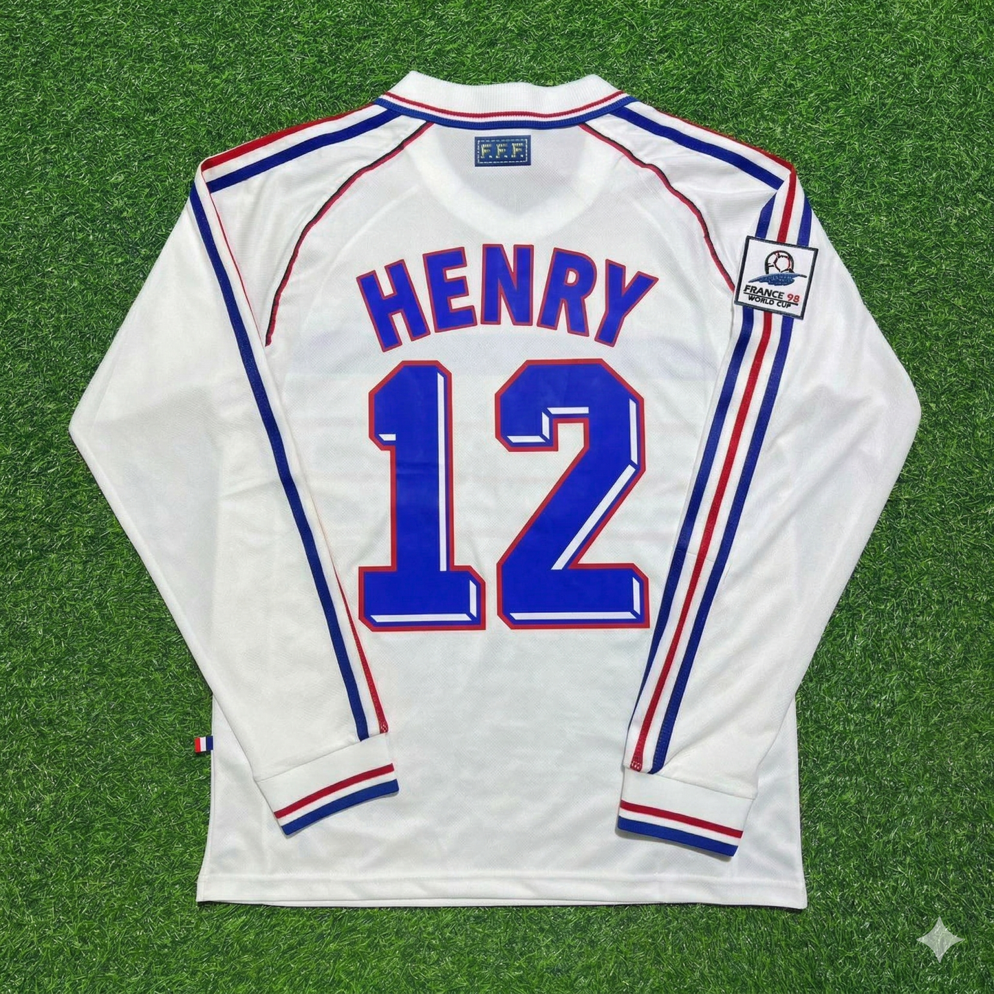 Thierry Henry #12 France 1998 World Cup White Away Long Sleeve Retro Jersey