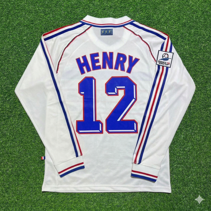 Thierry Henry #12 France 1998 World Cup White Away Long Sleeve Retro Jersey