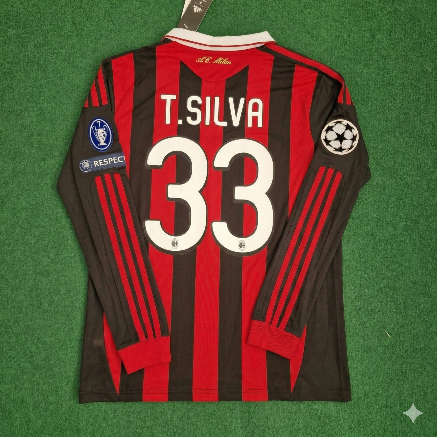 Thiago Silva Milan 2009 2011 Retro Long Sleeve Jersey Maillot Trikot Maglia