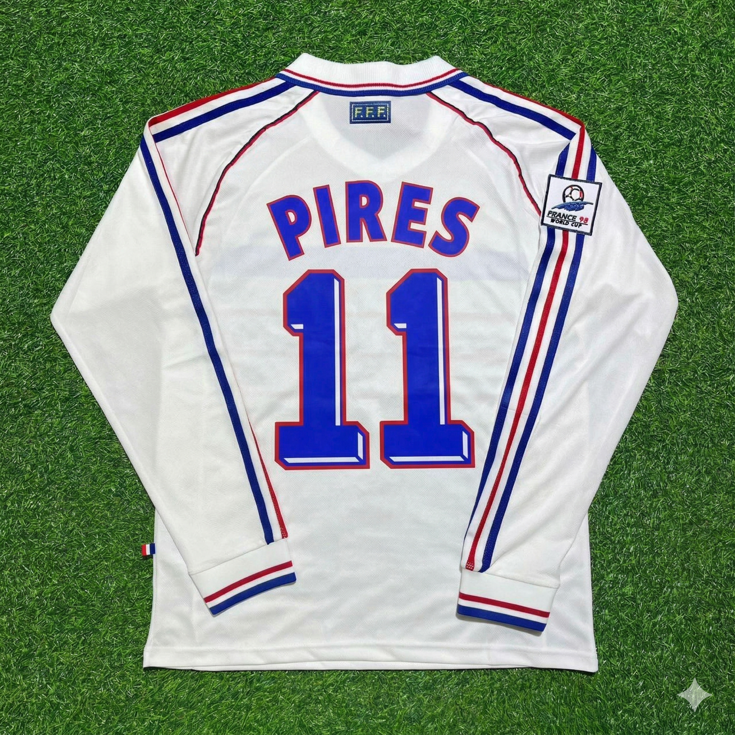 Robert Pires #11 France 1998 World Cup White Away Long Sleeve Retro Jersey
