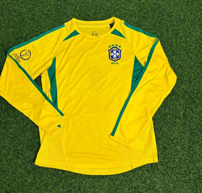 Brazil 2002 World Cup Final Yellow Long Sleeve Retro Football Jersey