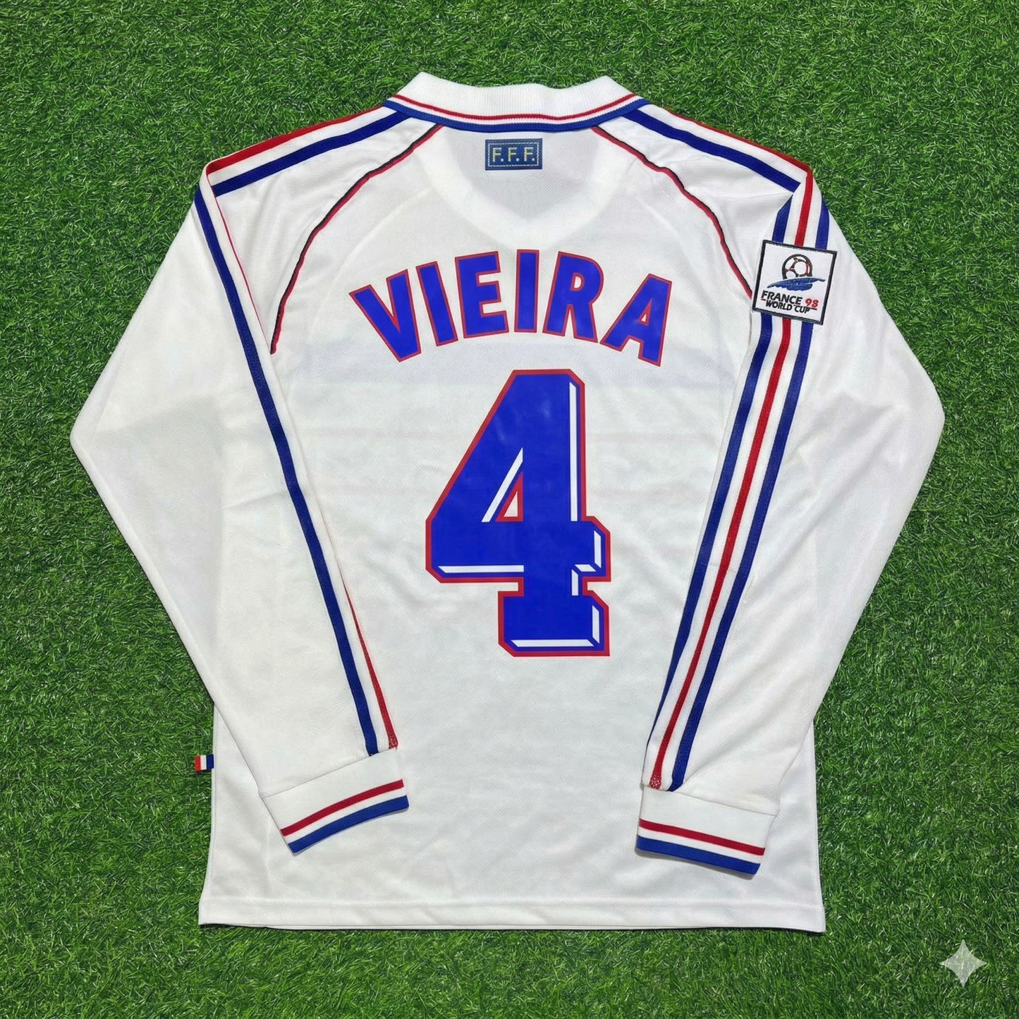 Patrick Vieira #4 France 1998 World Cup White Away Long Sleeve Retro Jersey