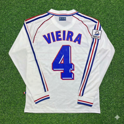 Patrick Vieira #4 France 1998 World Cup White Away Long Sleeve Retro Jersey