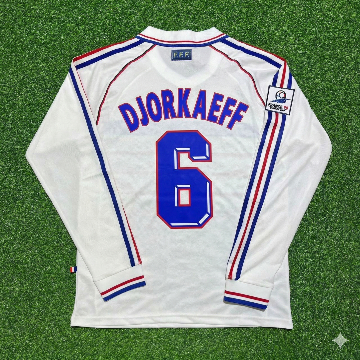 Youri Djorkaeff #6 France 1998 World Cup White Away Long Sleeve Retro Jersey
