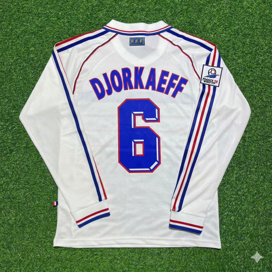 Youri Djorkaeff #6 France 1998 World Cup White Away Long Sleeve Retro Jersey