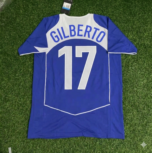 Gilberto Silva Brazil 2004 Blue Retro Football Jersey Kit