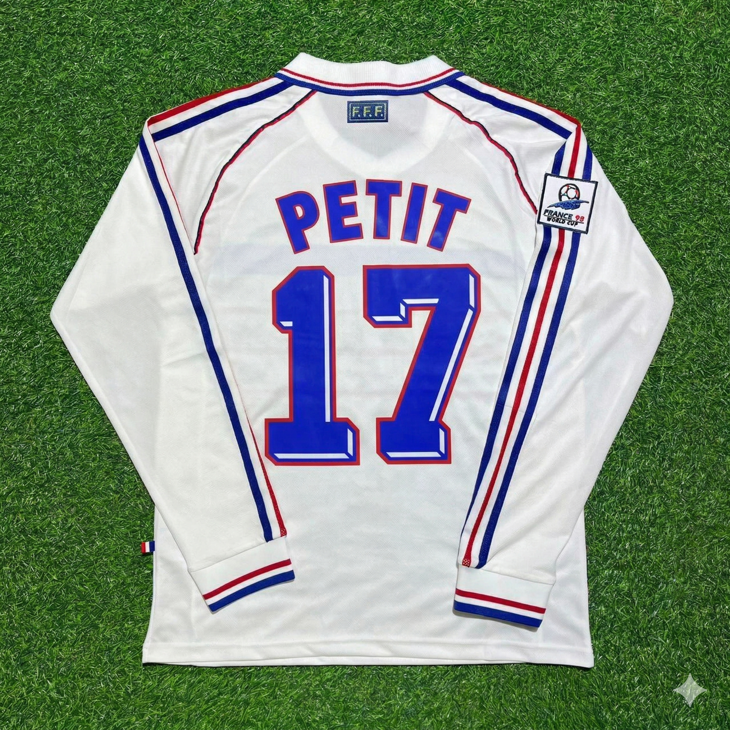 Emmanuel Petit #17 France 1998 World Cup White Away Long Sleeve Retro Jersey