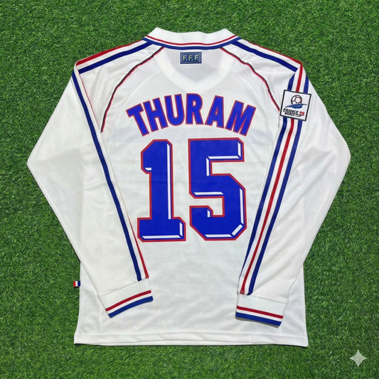 Lilian Thuram #15 France 1998 World Cup White Away Long Sleeve Retro Jersey