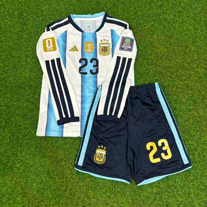 Emiliano Martinez Argentina Goalkeeper 2026 World Cup Home Kids Patch Long Sleeve Football Jersey