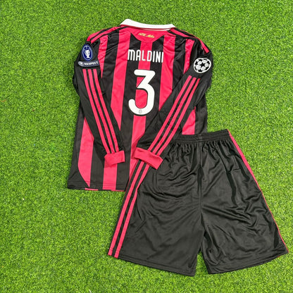 Paolo Maldini AC Milan 2008-2009 Final Season Kids Long Sleeve Home Retro Football Jersey