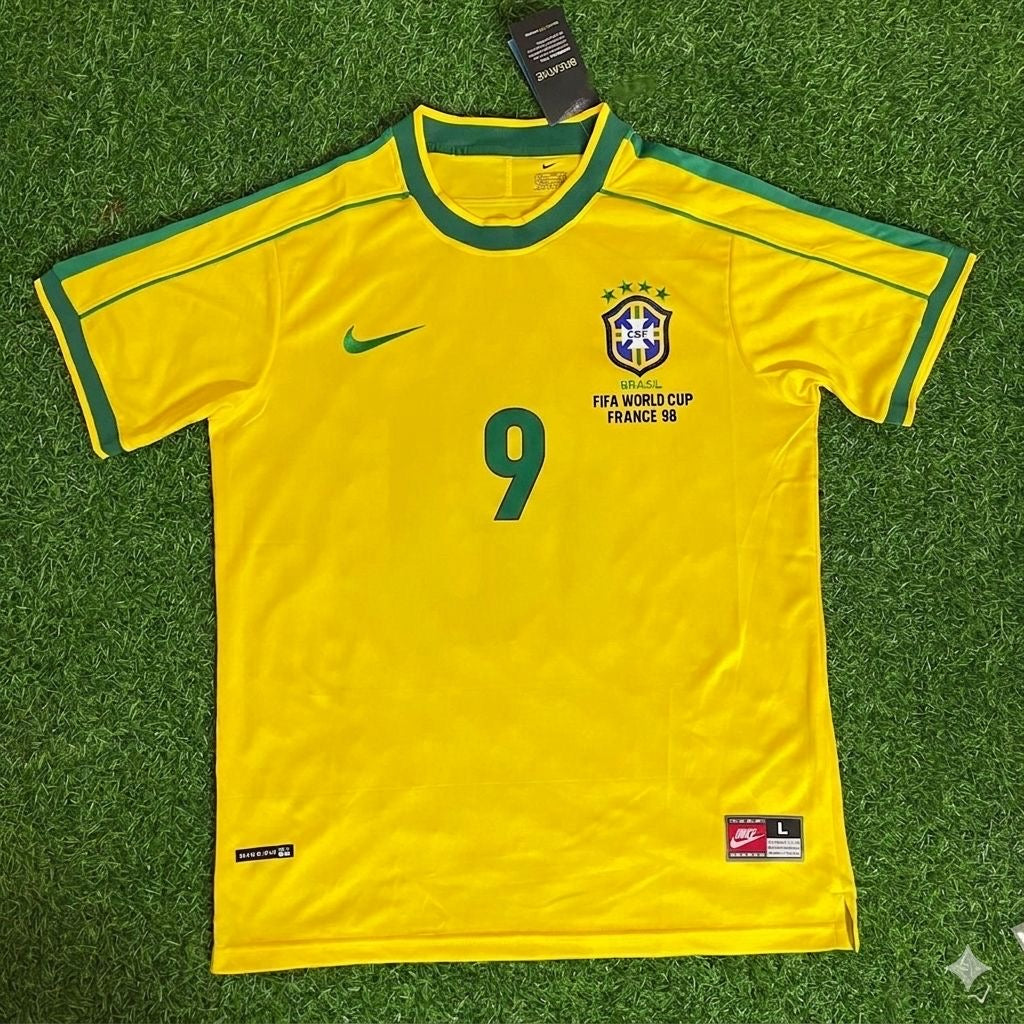 Maillot Rétro Giovane Élber #9 Brésil Coupe du Monde 1998