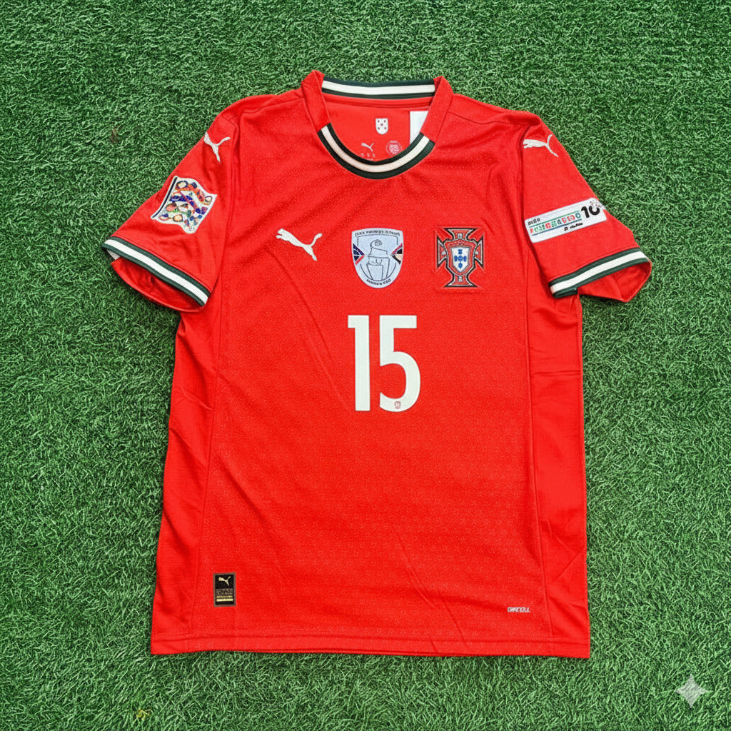 João Neves Portugal UEFA Nations League Winner Red Jersey Trikot Maillot Soccer Shirt