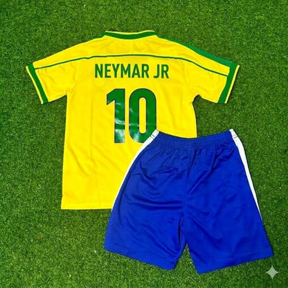 Neymar Jr. #10 Brazil Retro Kids Soccer Kit Jersey Kinder Trikot Maillot Enfant Soccer Shirt