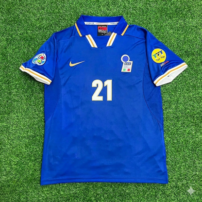Gianfranco Zola # 21 Italy EURO 1996 Blue Retro Soccer Kit Jersey Trikot Maglia Shirt