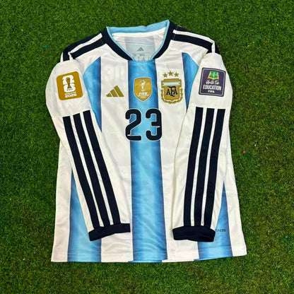 Emiliano Martinez Argentina Goalkeeper 2026 World Cup Home Kids Patch Long Sleeve Football Jersey