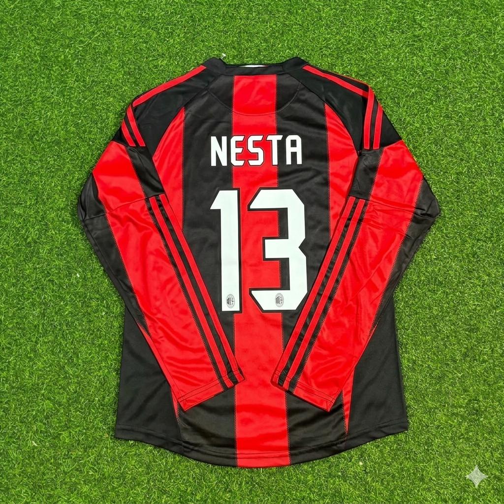 Alessandro Nesta AC Milan 2010-2011 Home Log Sleeve Retro Football Jersey
