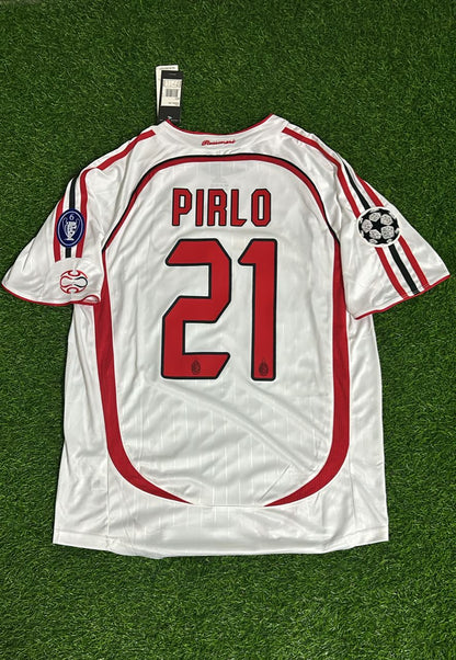 Andrea Pirlo #21 Milan 2007 Final Athene Champions League Final White Retro Football Jersey Soccer Shirt