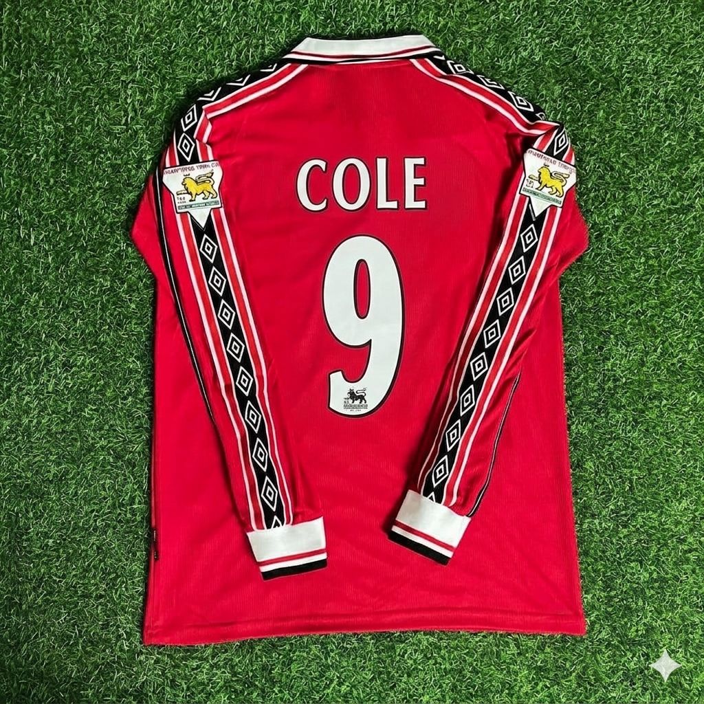 Andy Cole 9 - Manchester United 1999 Red Long Sleeve Kit Jersey Trikot Maillot