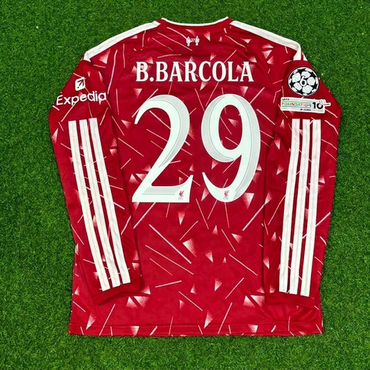 Bradley Barcola #29 Liverpool 2027 New Season Champions League Patch Long Sleeve Home Football Jersey Kit