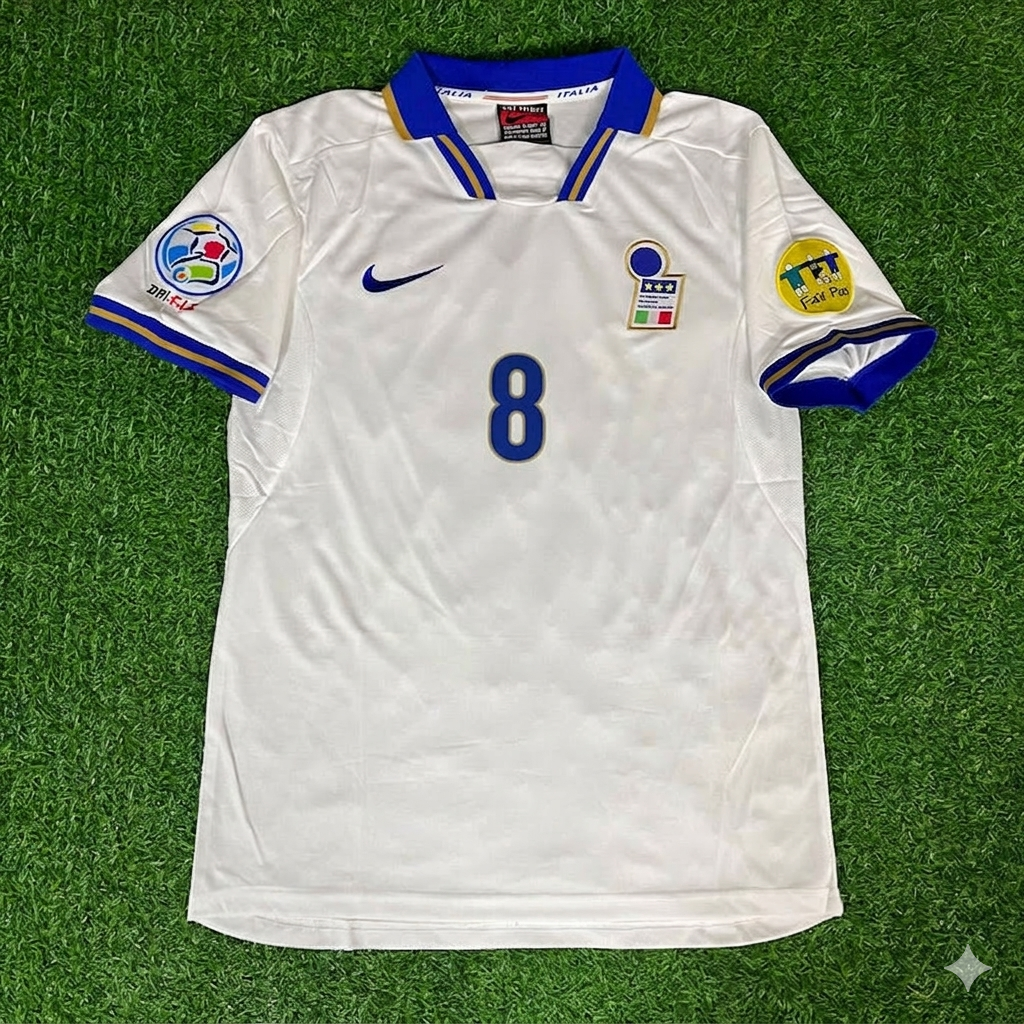 Antonio Conte #8 Italy EURO 1996 White Retro Jersey