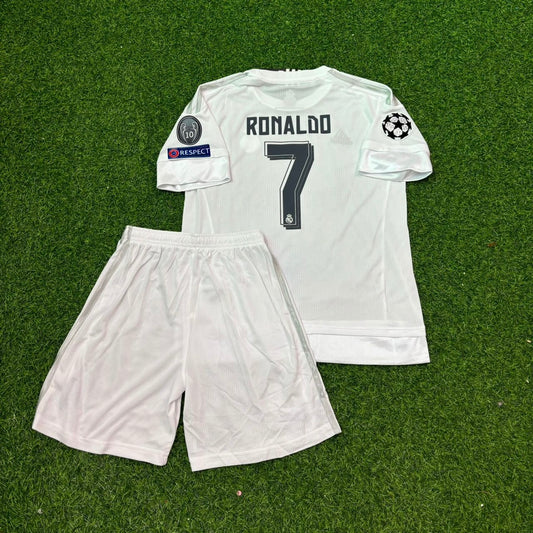 Cristiano Ronaldo 7 Real 2016 Champions League Final Kids Football Jersey Kit