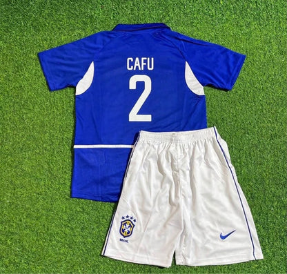 Cafu Brazil 2002 Away Kids Kit – Kit Jersey for Children – | KinderTrikot | Maillot Enfant Soccer Shirt