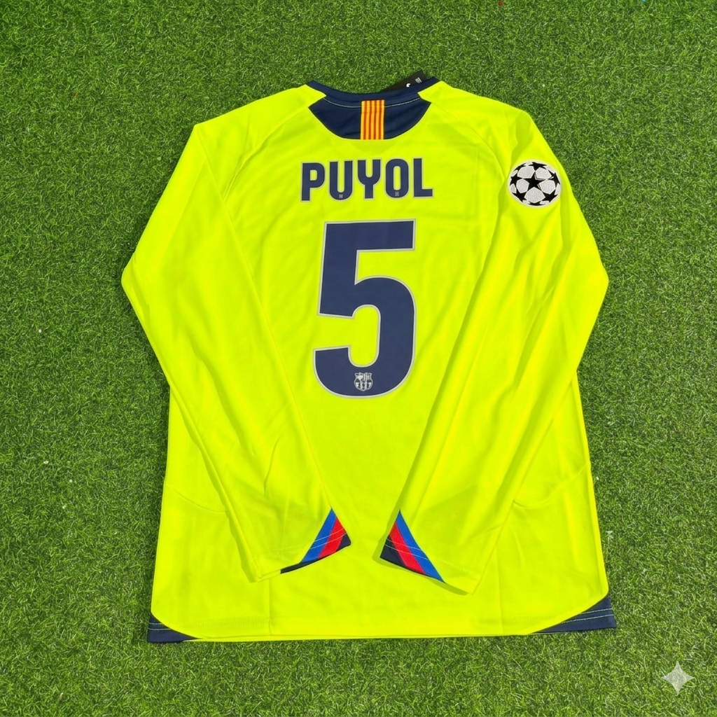 Carles Puyol Barcelona 2005-2006 Yellow Green Retro Long Sleeve Football Jersey