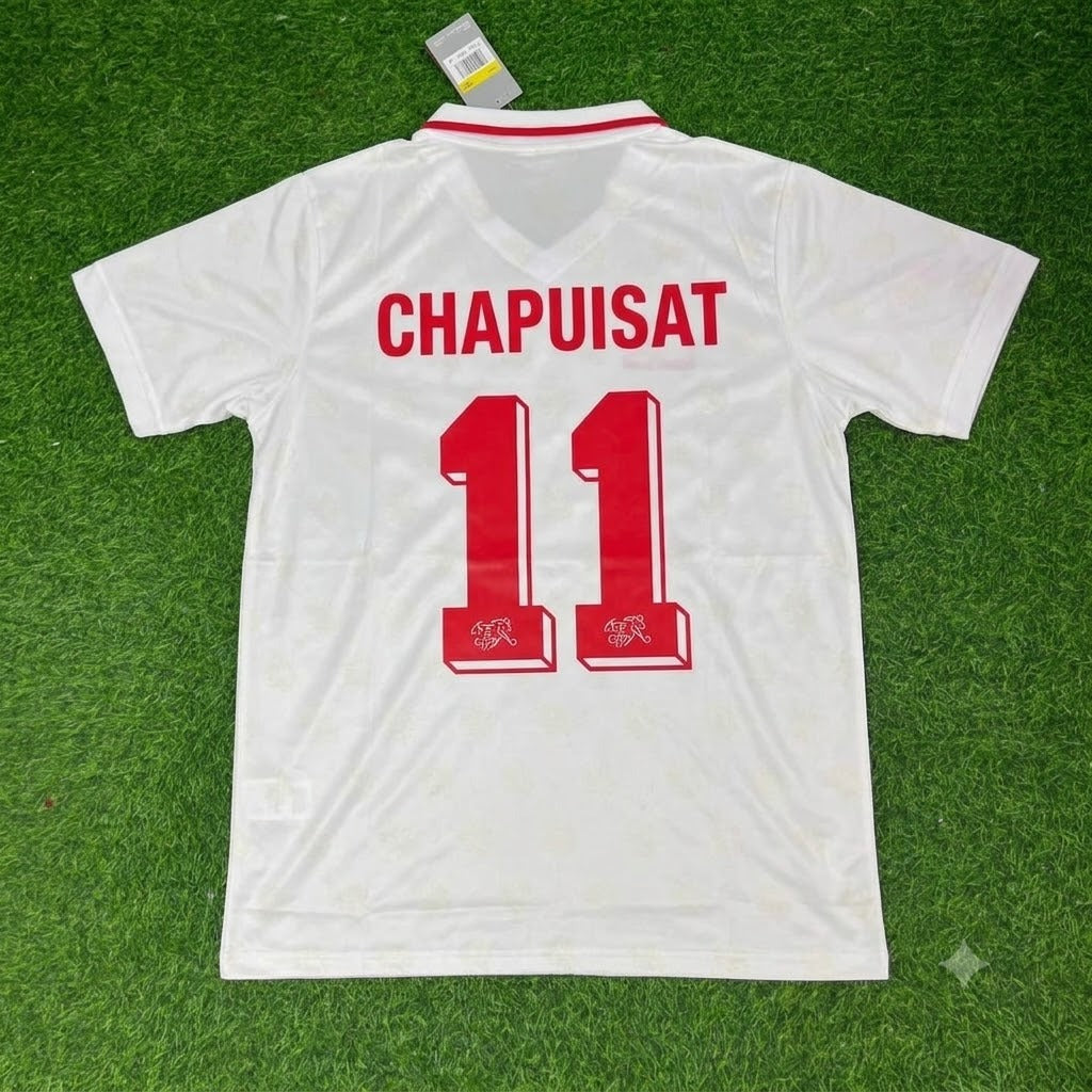 Stephane Chapuisat Switzerland 1994 World Cup White Retro Football Jersey