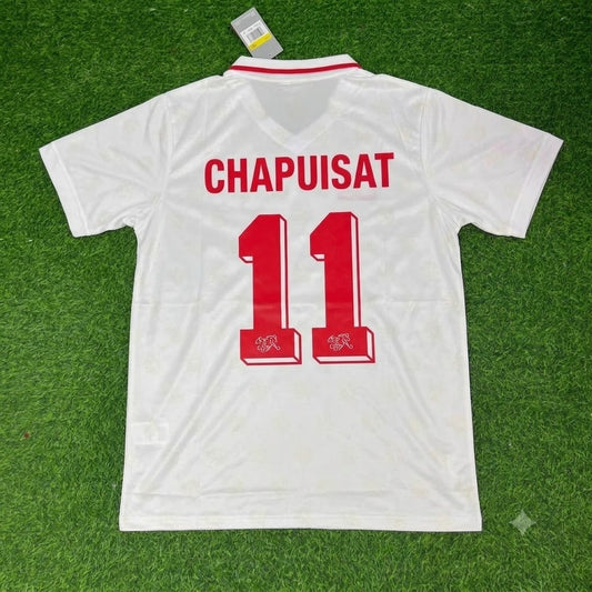 Stephane Chapuisat Switzerland 1994 World Cup White Retro Football Jersey