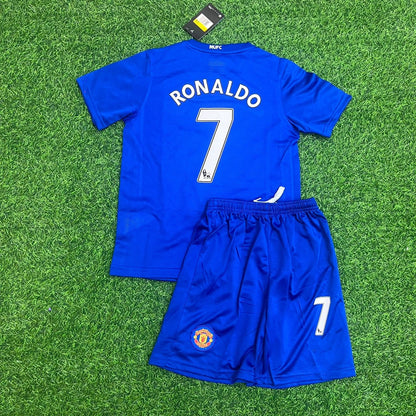 Cristiano Ronaldo Manchester United Blue Kids Children Set Retro Football Jersey Kinder Trikot Soccer Shirt