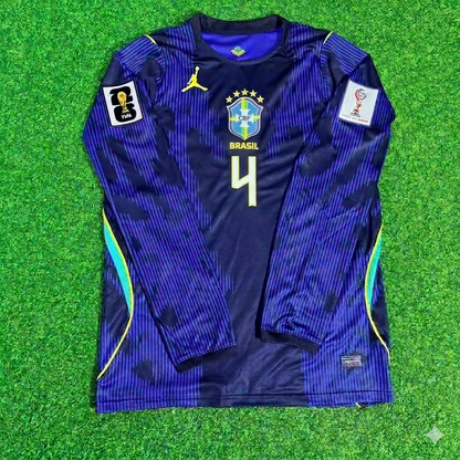 Marquinhos 4# Brazil 2026 World Cup Long Sleeve Blue Away Jersey Trikot