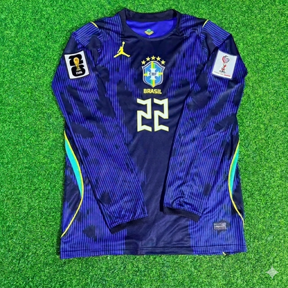 João Pedro 22# Brasilien WM 2026 Ärmel Blaues Auswärtstrikot