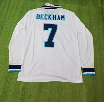 David Beckham England 1996 1997 White Long Sleeve Retro Jersey