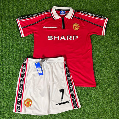 David Beckham Manchester United 1999 Kids Children Set Retro Jersey Kinder Trikot Soccer Shirt