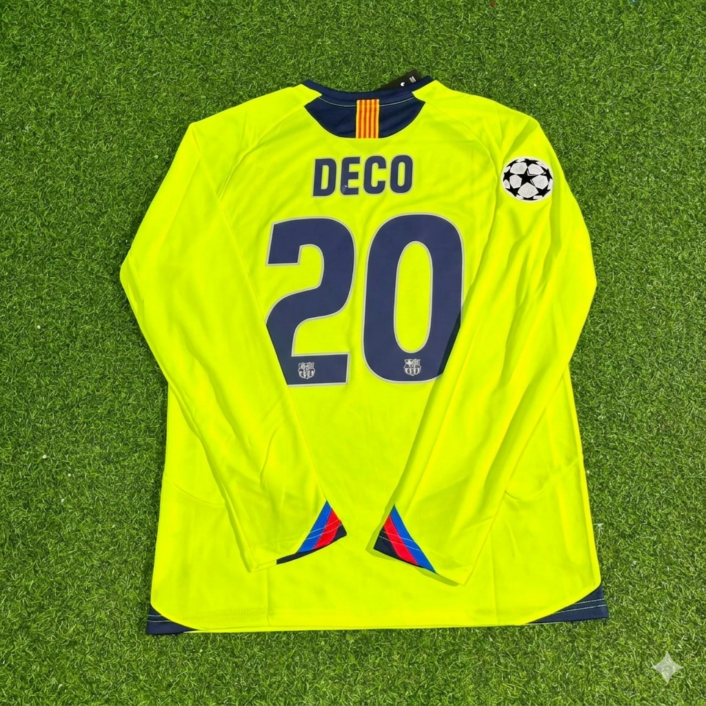 Deco Barcelona 2005-2006 Yellow Green Retro Long Sleeve Football Jersey