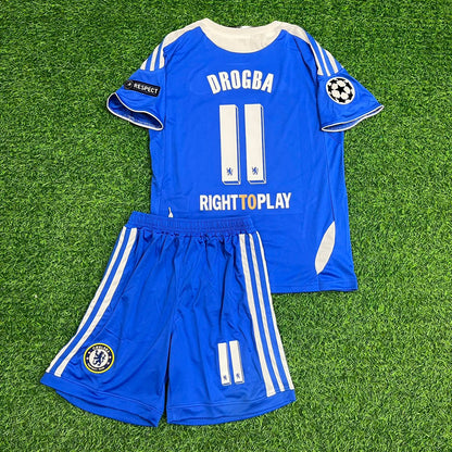 Didier Drogba 11 Chelsea Champhions League 2012 Munich Final Retro Kids Kit Jersey Soccer Shirt