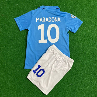 Diego Maradona Napoli Home Kids Kit – Kit Jersey for Children – | KinderTrikot | Maillot Enfant Soccer Shirt