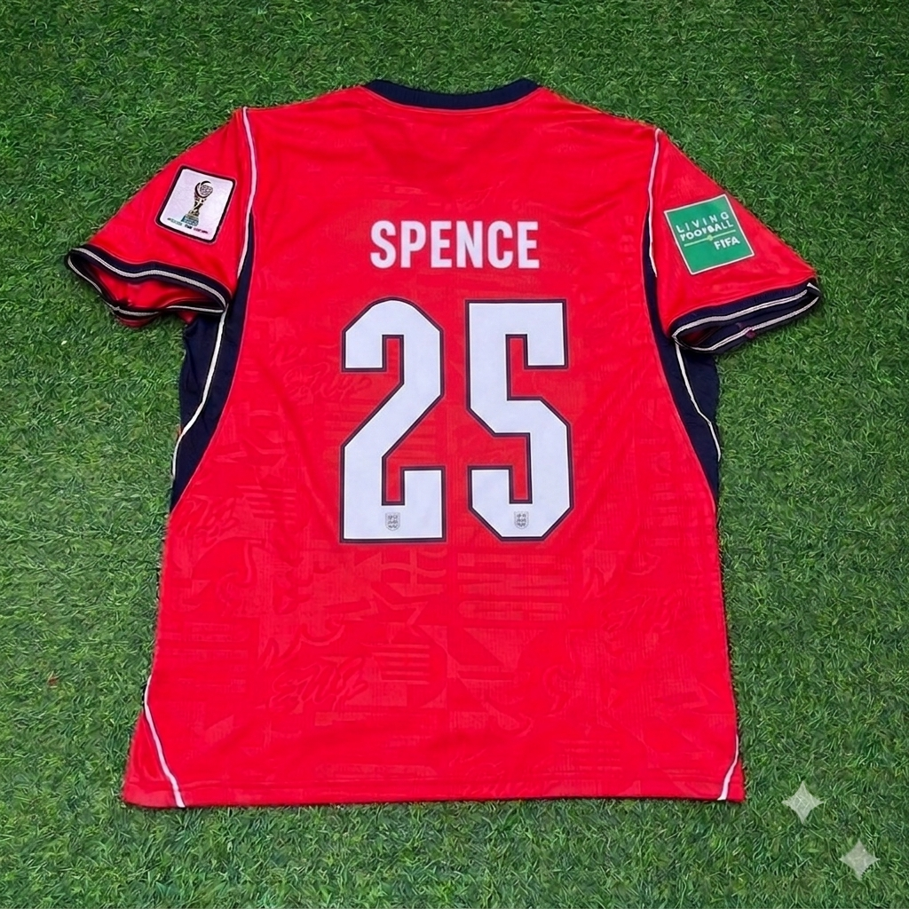 Djed Spence #25 England 2026 World Cup Away Red Football Jersey